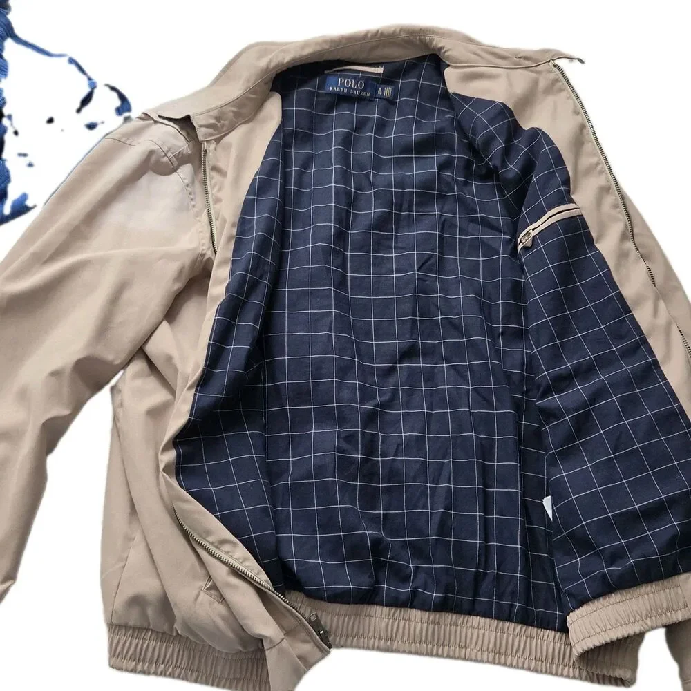 Polo Ralph Lauren Men's tan Bi-Swing Windbreaker Jacket Plaid Inlay Size XL/ TG